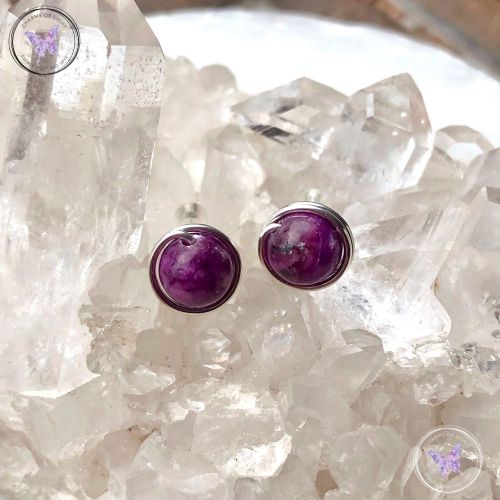 Lepidolite Silver Wire Wrap Stud Earrings